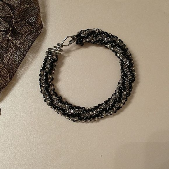 Hand Sewn Black and Silver Bracelet! - Picture 1 of 8